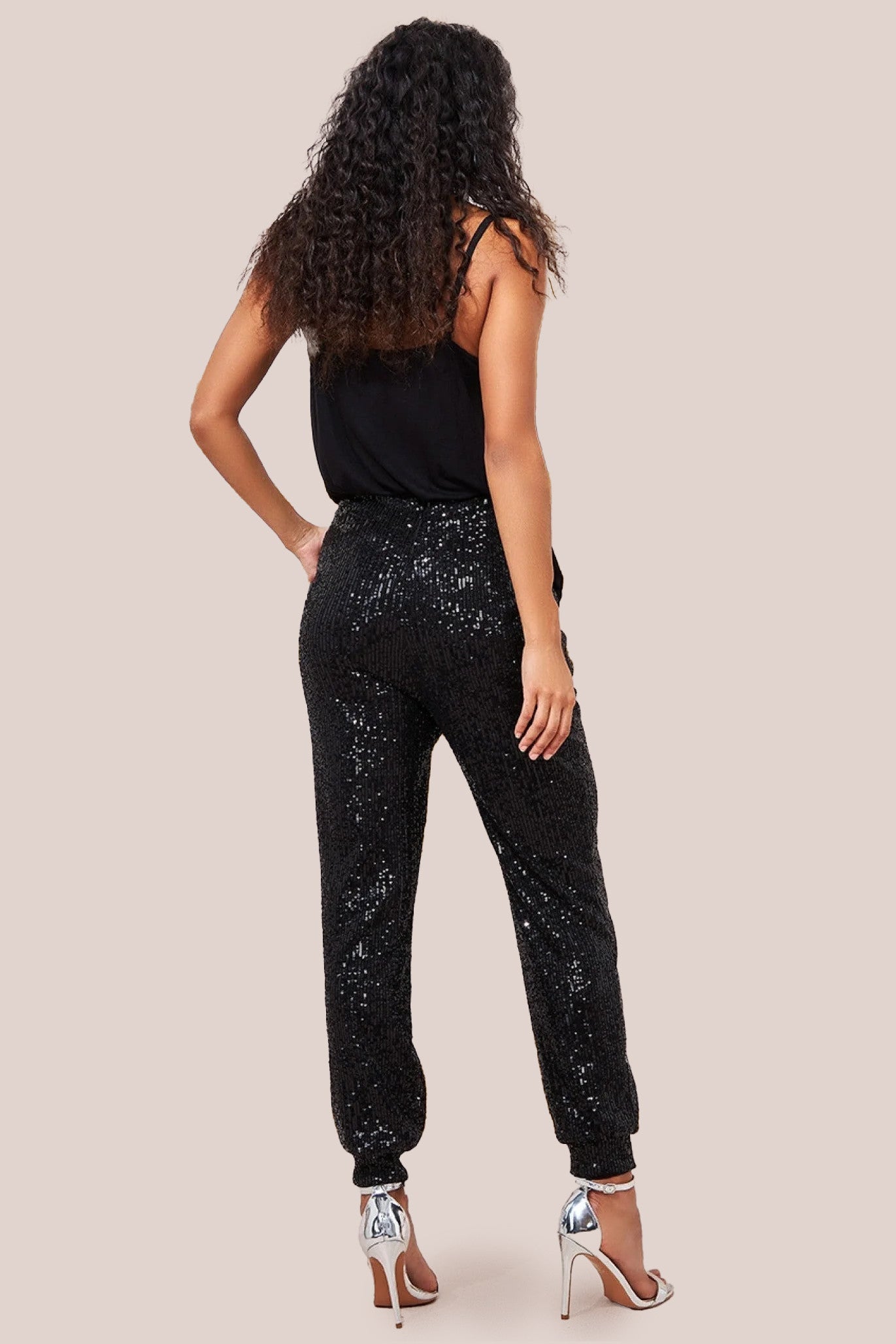 Goddiva Sequin Cuffed Ankle Pant - Black