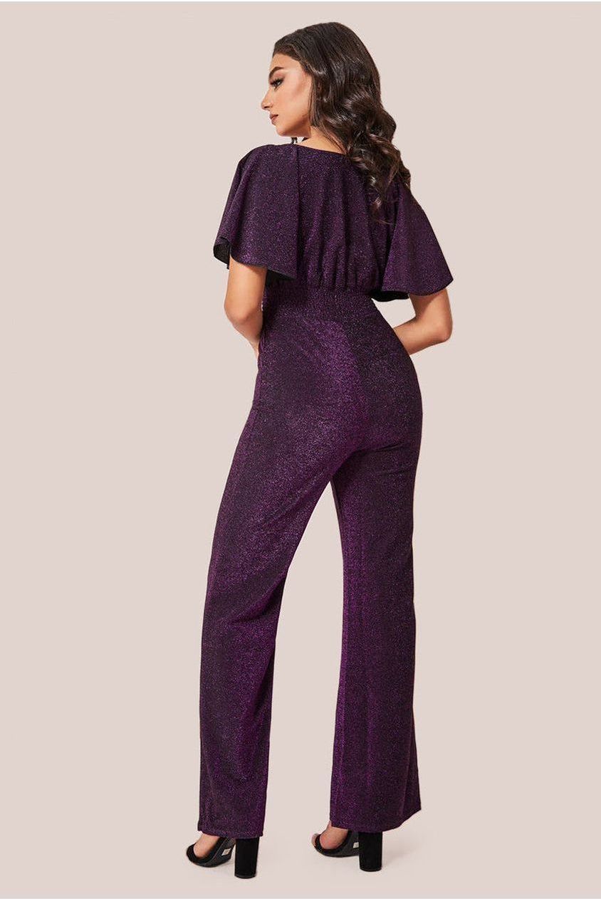 Goddiva Lurex Wrap Style Romper - Magenta
