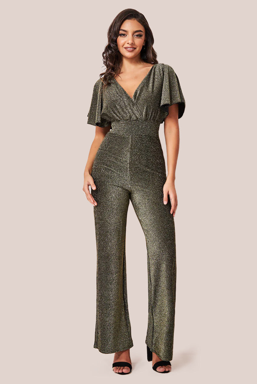 Goddiva Lurex Wrap Style Romper - Gold