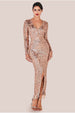 Goddiva Tassel & Sequin Midaxi With Front Split - Champagne