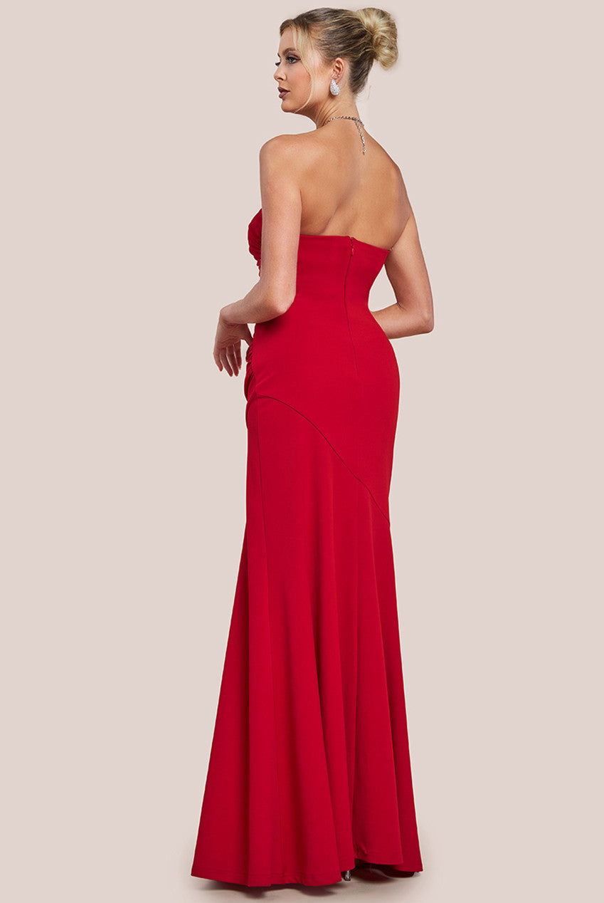 Goddiva Scuba Crepe Bandeau Maxi With Diamante Necklace - Red