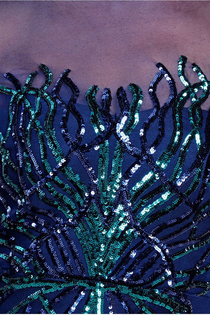 Goddiva Long Sleeve Sequin Flame Midi Dress - Navy