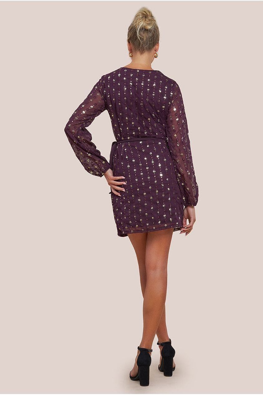 Goddiva Wrap Over Sequin Mini Dress - Wine
