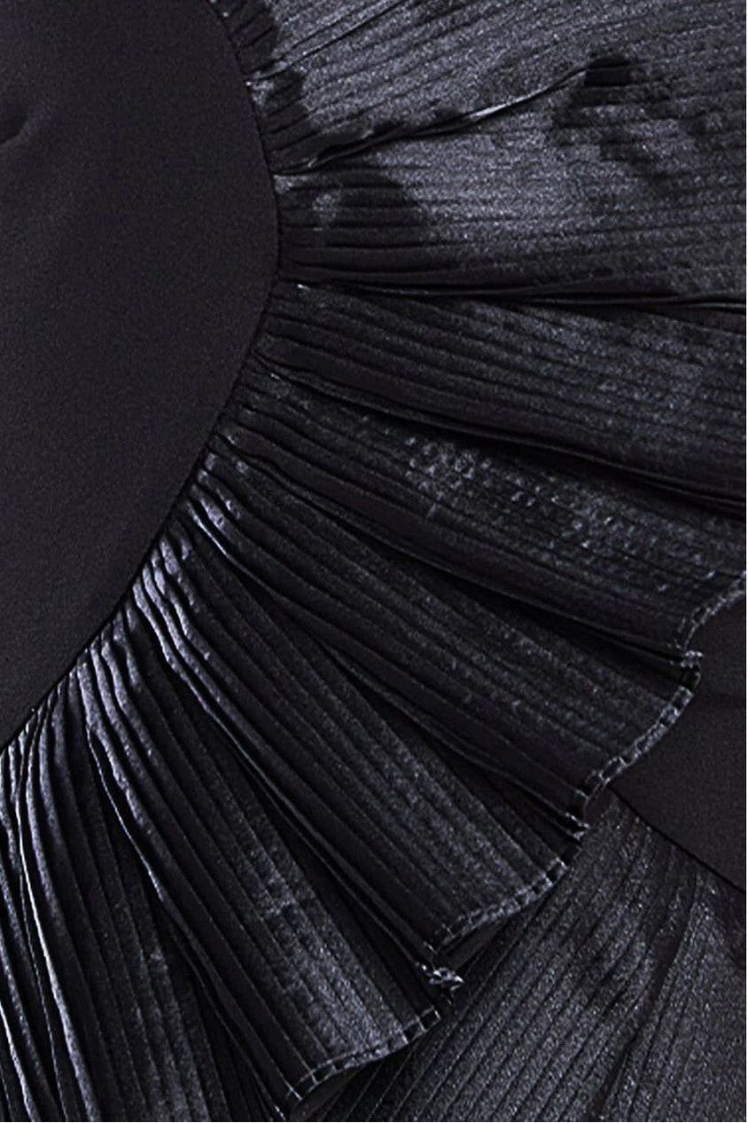 Goddiva One Shoulder Pleated Fan Midi Dress - Black