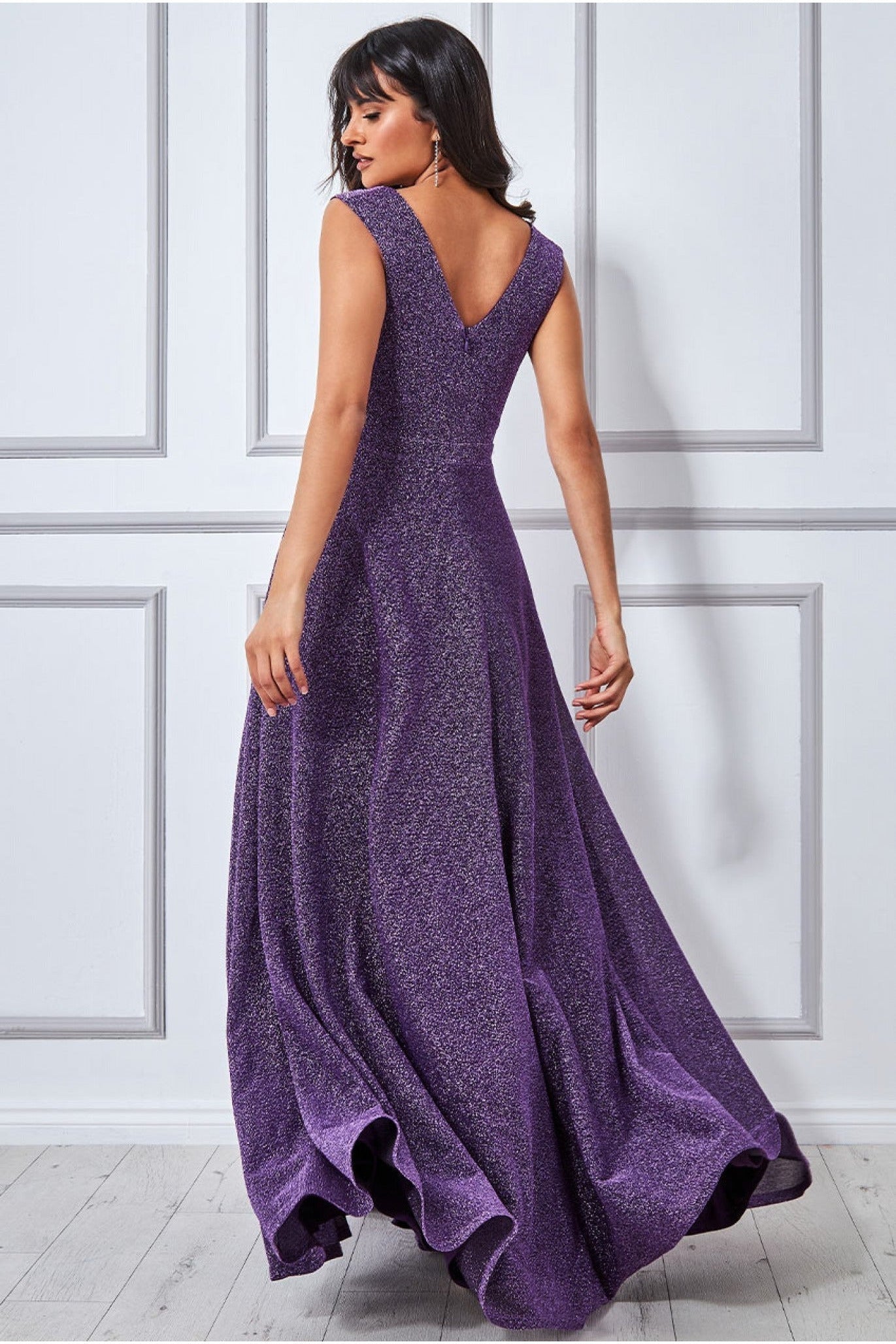 Goddiva Crossover Lurex Glitter Maxi Dress - Purple