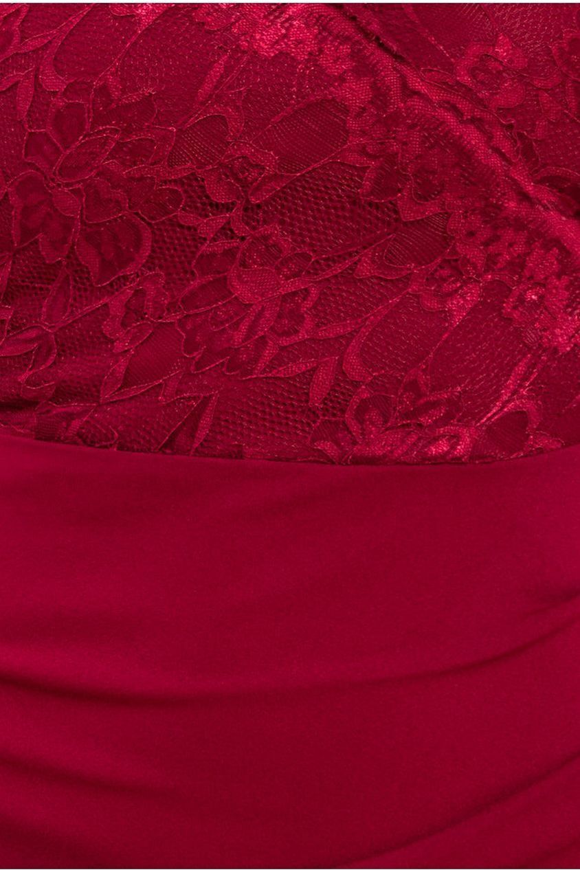Goddiva Scalloped Lace & Scuba Maxi Dress - Wine