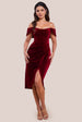 Goddiva Draped Shoulder Velvet Corset Midi Dress - Wine