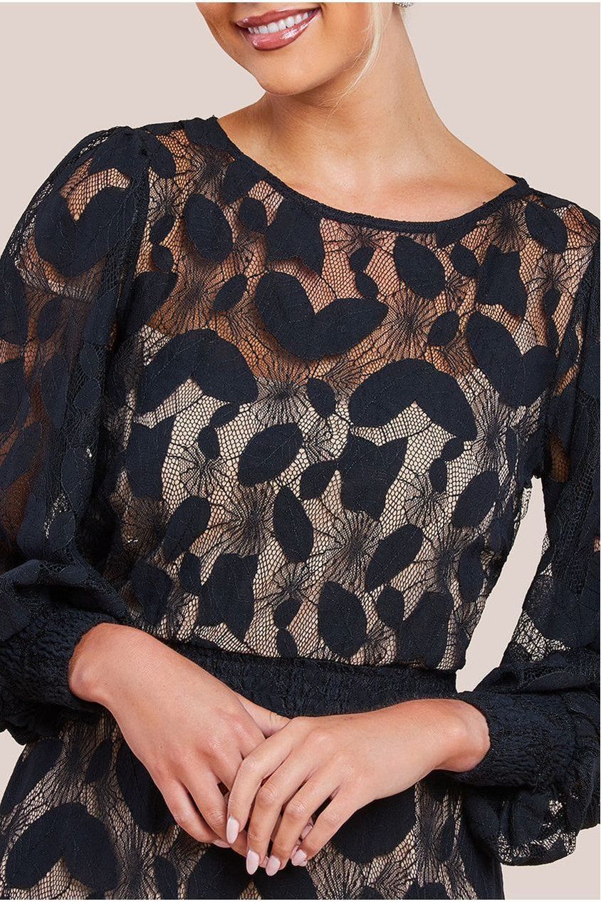 Lace Front Split Long Sleeve Maxi Dress - Black | Goddiva US Lace Front Split Long Sleeve Maxi Dress - Black | Goddiva US