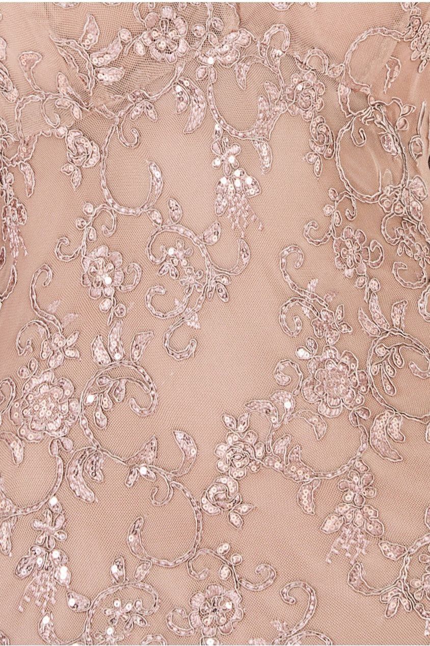 Goddiva Sequin Scallop Lace Midi Dress - Champagne