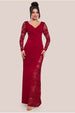 Goddiva Scuba & Lace Wrap Maxi Dress - Wine