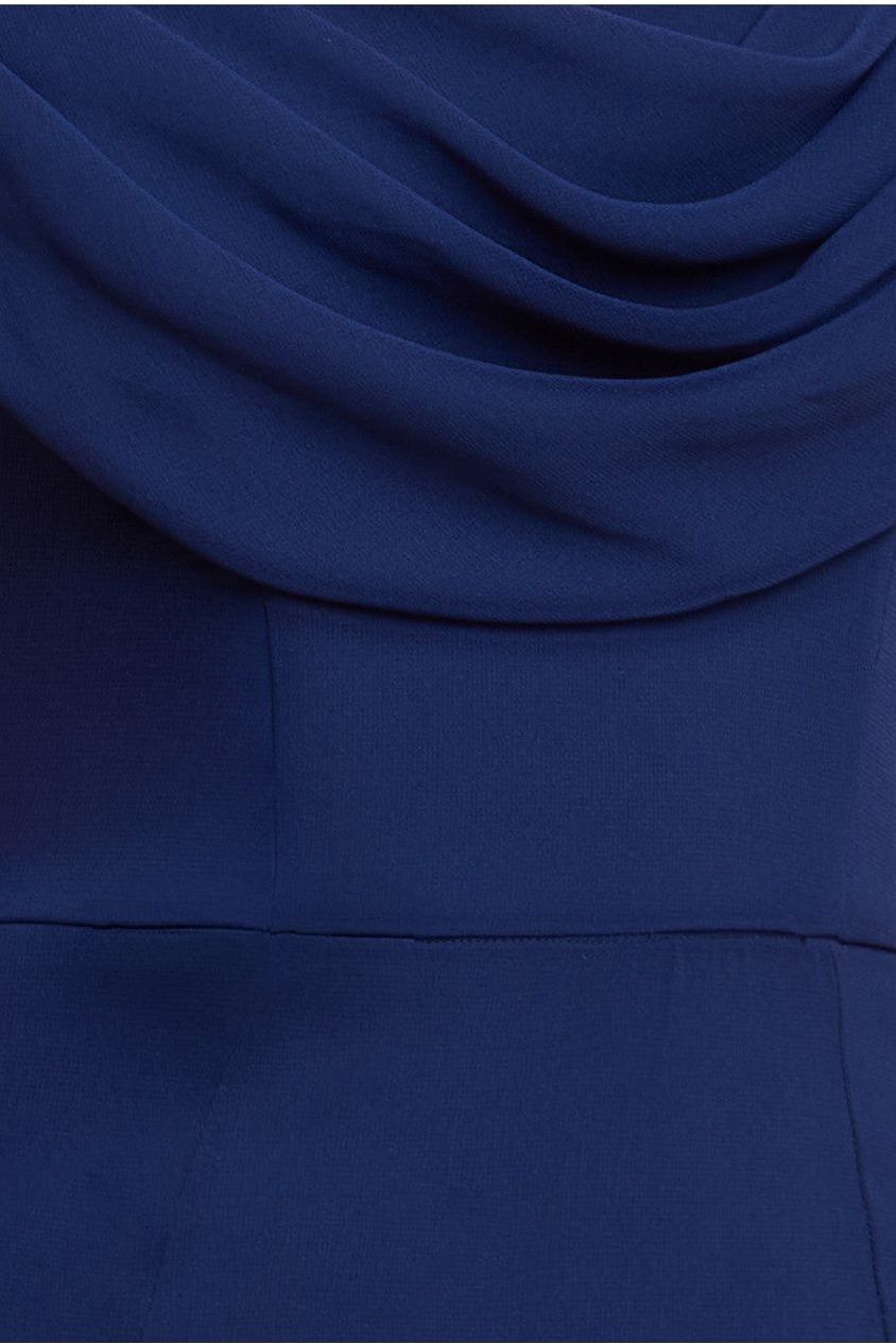 Goddiva Chiffon Bardot Cowl Neck Maxi Dress - Navy
