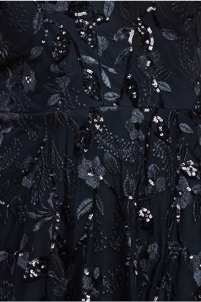 Goddiva Flared Sleeve Embroidered Maxi Dress - Black