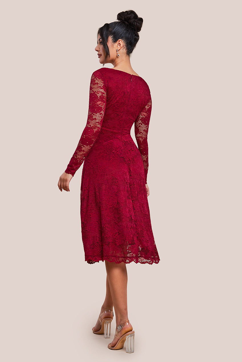 Goddiva Scalloped Lace A-line Midi Dress - Wine