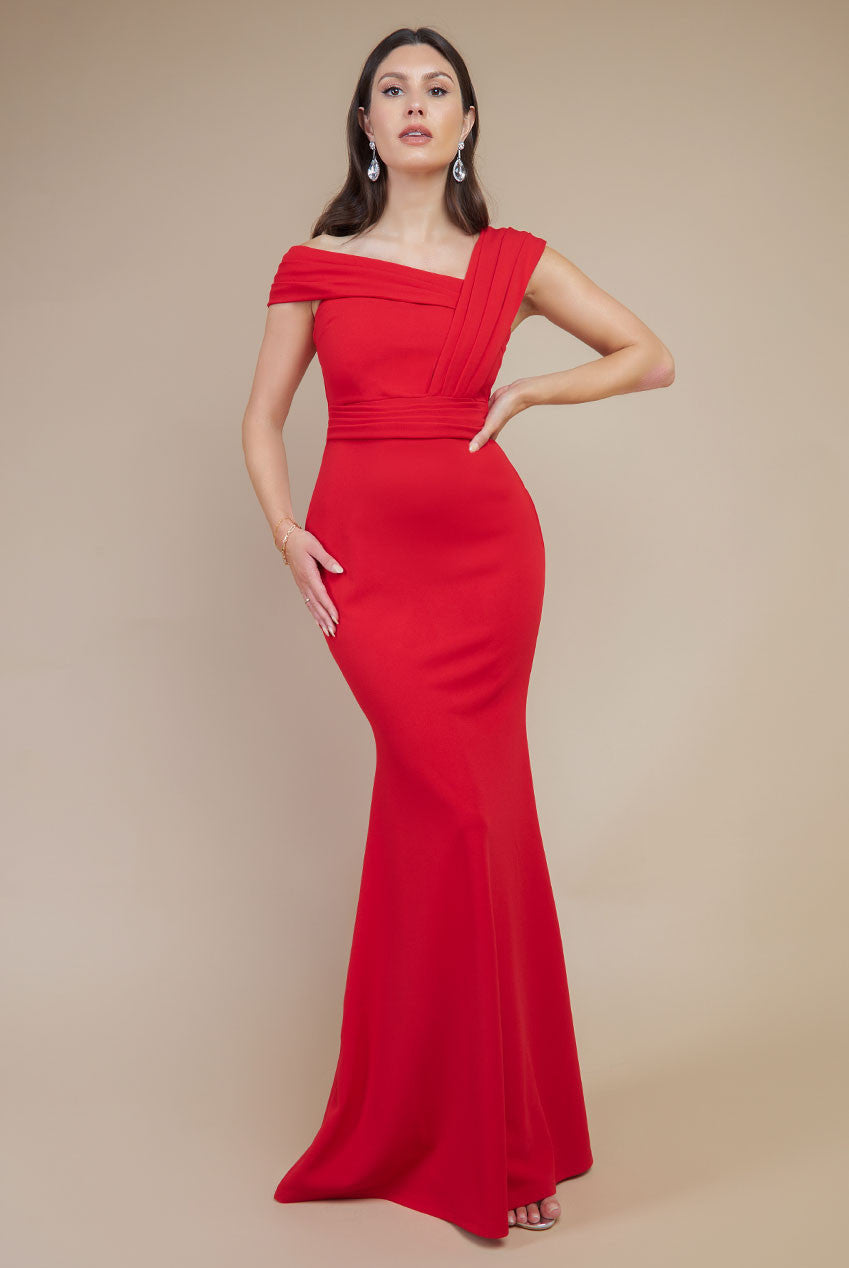 Goddiva One Shoulder Scuba Maxi Dress - Red