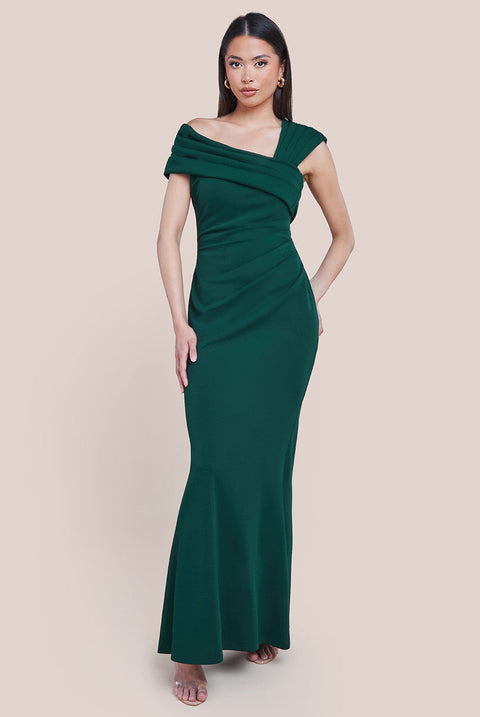 Goddiva One Shoulder Evening Maxi Dress - Emerald Green