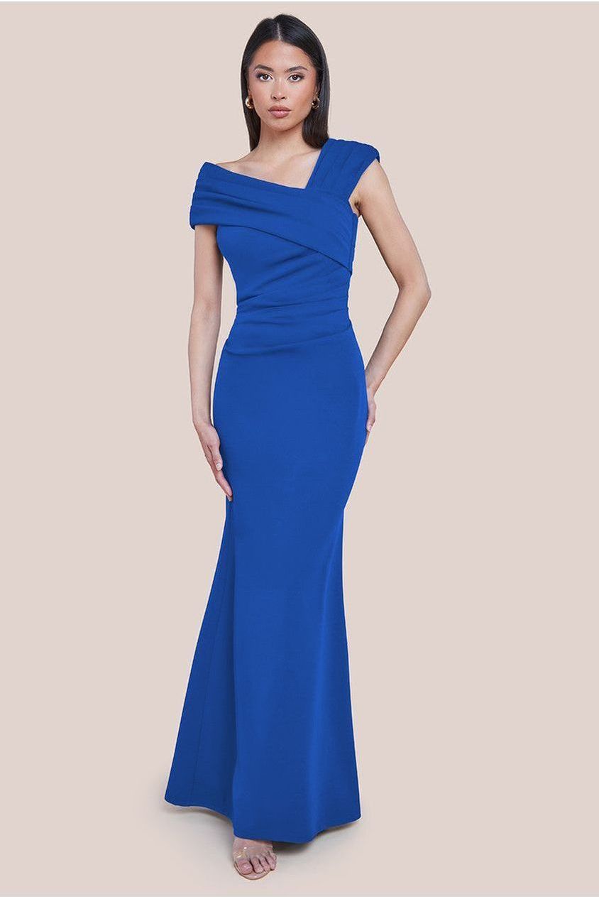 Goddiva One Shoulder Evening Maxi Dress - Royal Blue