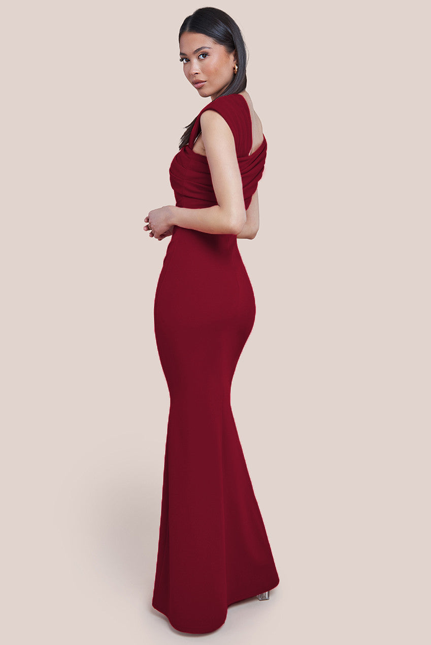 Goddiva One Shoulder Evening Maxi Dress - Wine