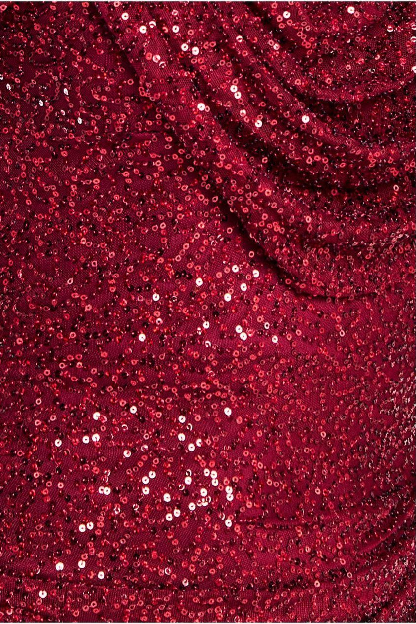 Goddiva Sequin Cowl One Shoulder Maxi Dress - Wine