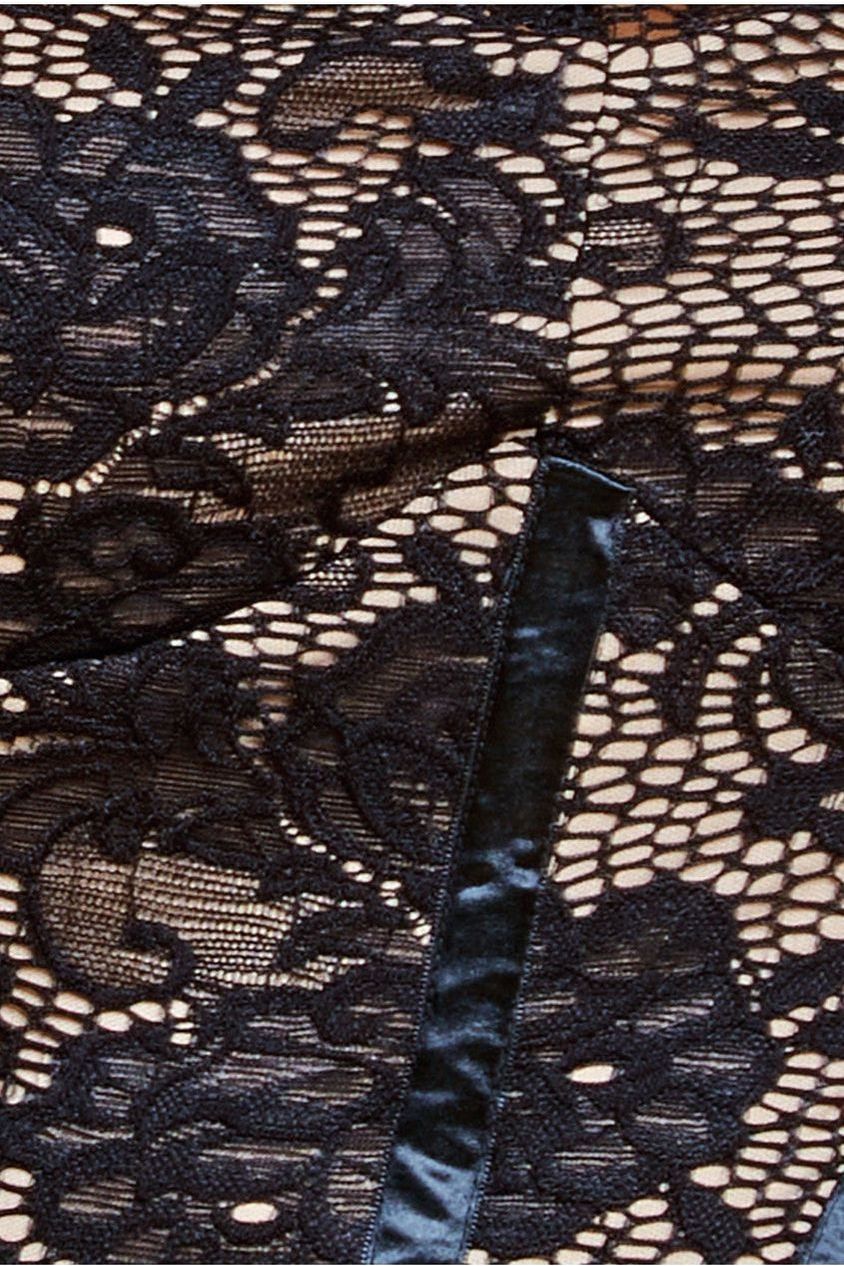 Goddiva Scalloped Lace Corset Bodice Midi Dress - Black