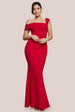 Goddiva Off The Shoulder Pleated Waist Maxi Dress - Red