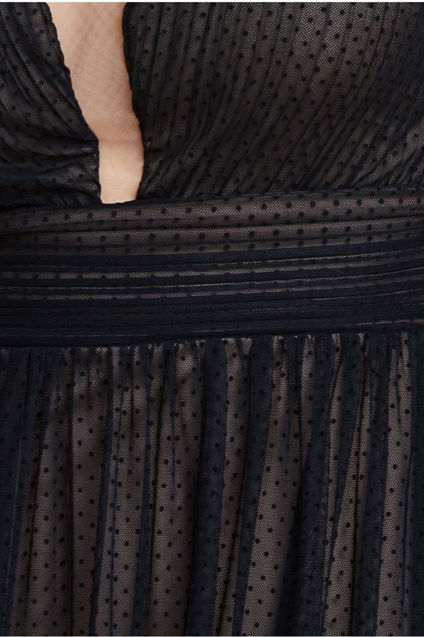 Goddiva Sleeveless Pleated Dobby Mesh Corsage Maxi Dress - Black