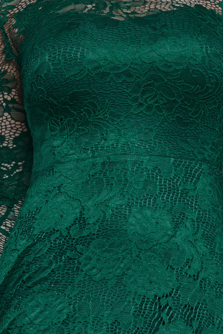 Goddiva Scalloped Lace A-Line Maxi Dress - Emerald Green