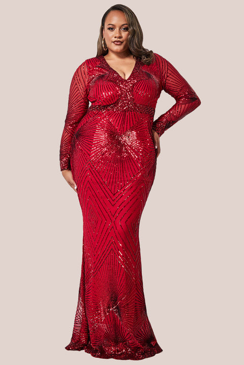 Goddiva Plus Starburst Sequin Maxi Dress - Red