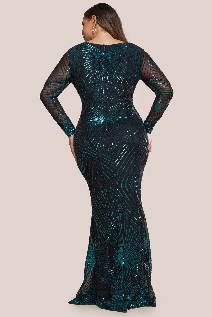 Goddiva Plus Starburst Sequin Maxi Dress - Emerald