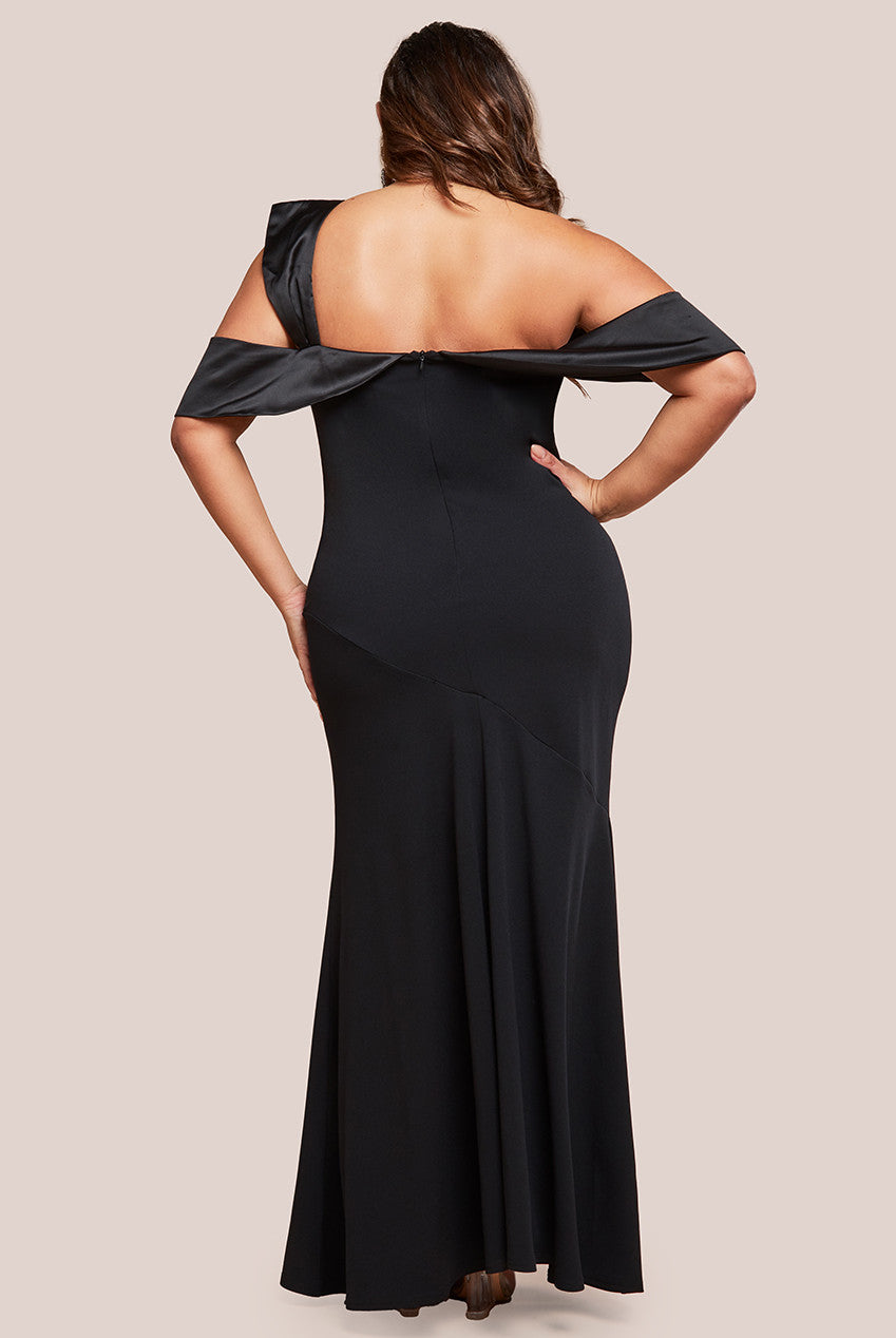 Goddiva Plus One Shoulder Satin Band Maxi Dress - Black