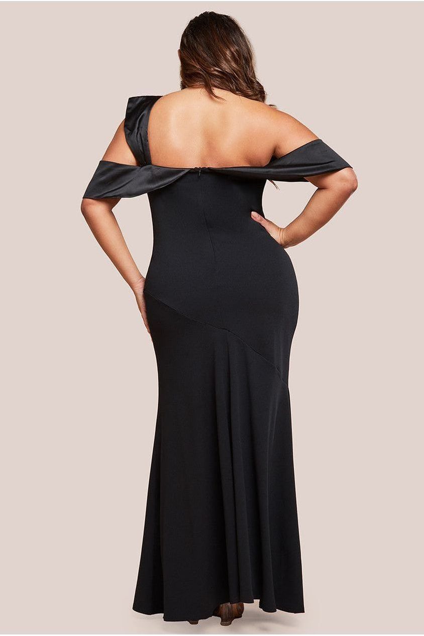 Goddiva Plus One Shoulder Satin Band Maxi Dress - Black
