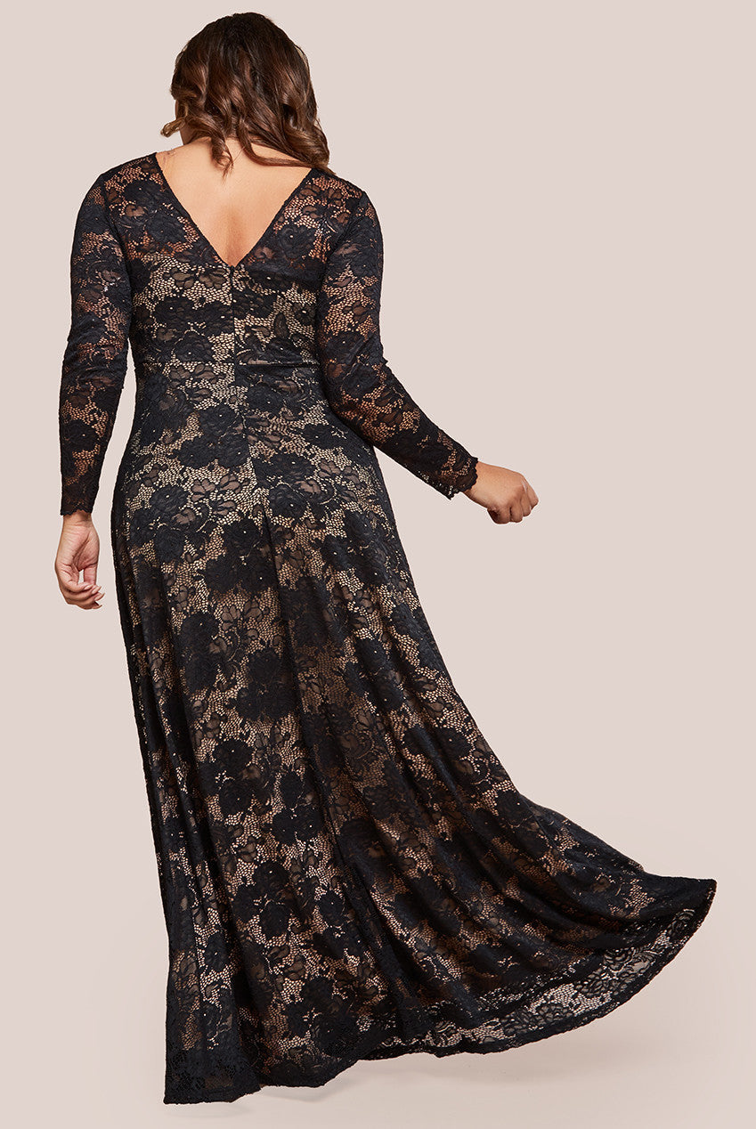 Goddiva Plus Scalloped Lace A-Line Maxi Dress - Black