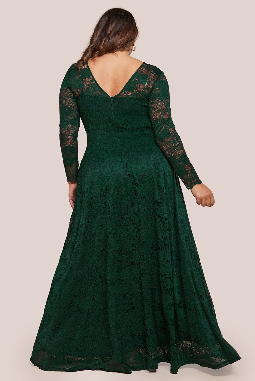 Goddiva Plus Scalloped Lace A-Line Maxi Dress - Emerald Green