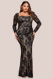 Goddiva Plus Scalloped Lace Corset Bodice Maxi Dress - Black