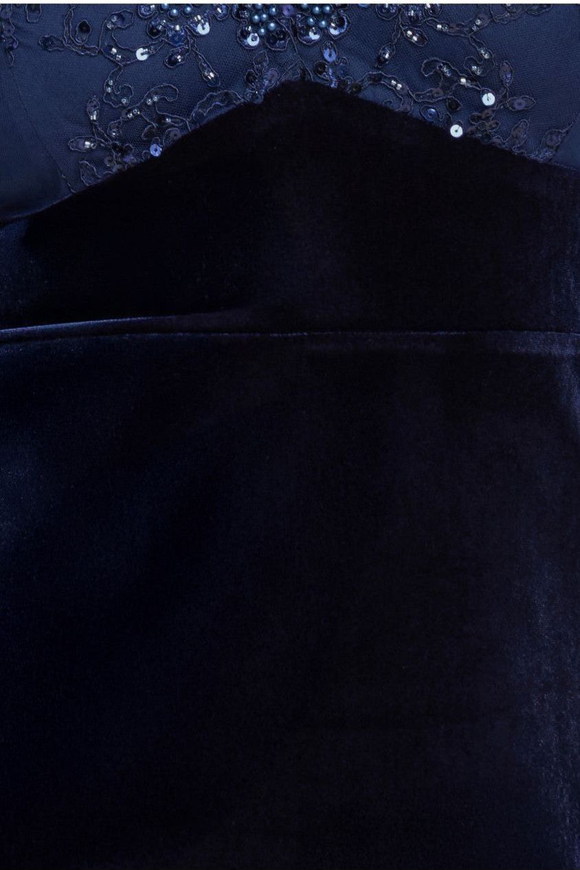 Goddiva Plus Scalloped Lace & Velvet Maxi Dress - Navy