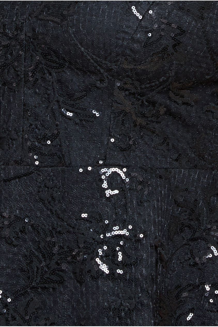 Goddiva Plus Sequin Lace Short Sleeve A-Line Midi Dress - Black