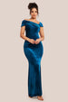 Goddiva One Shoulder Velvet Maxi Dress - Teal