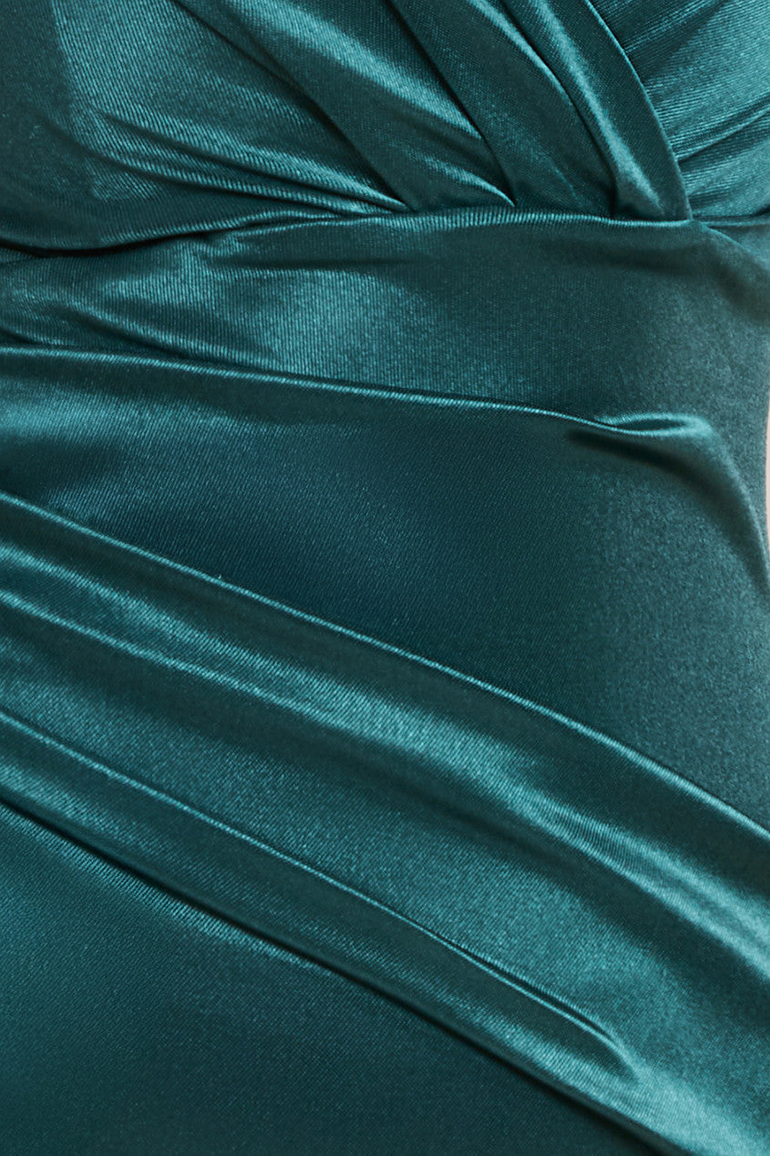 Goddiva Satin Off The Shoulder Maxi Dress - Emerald Green