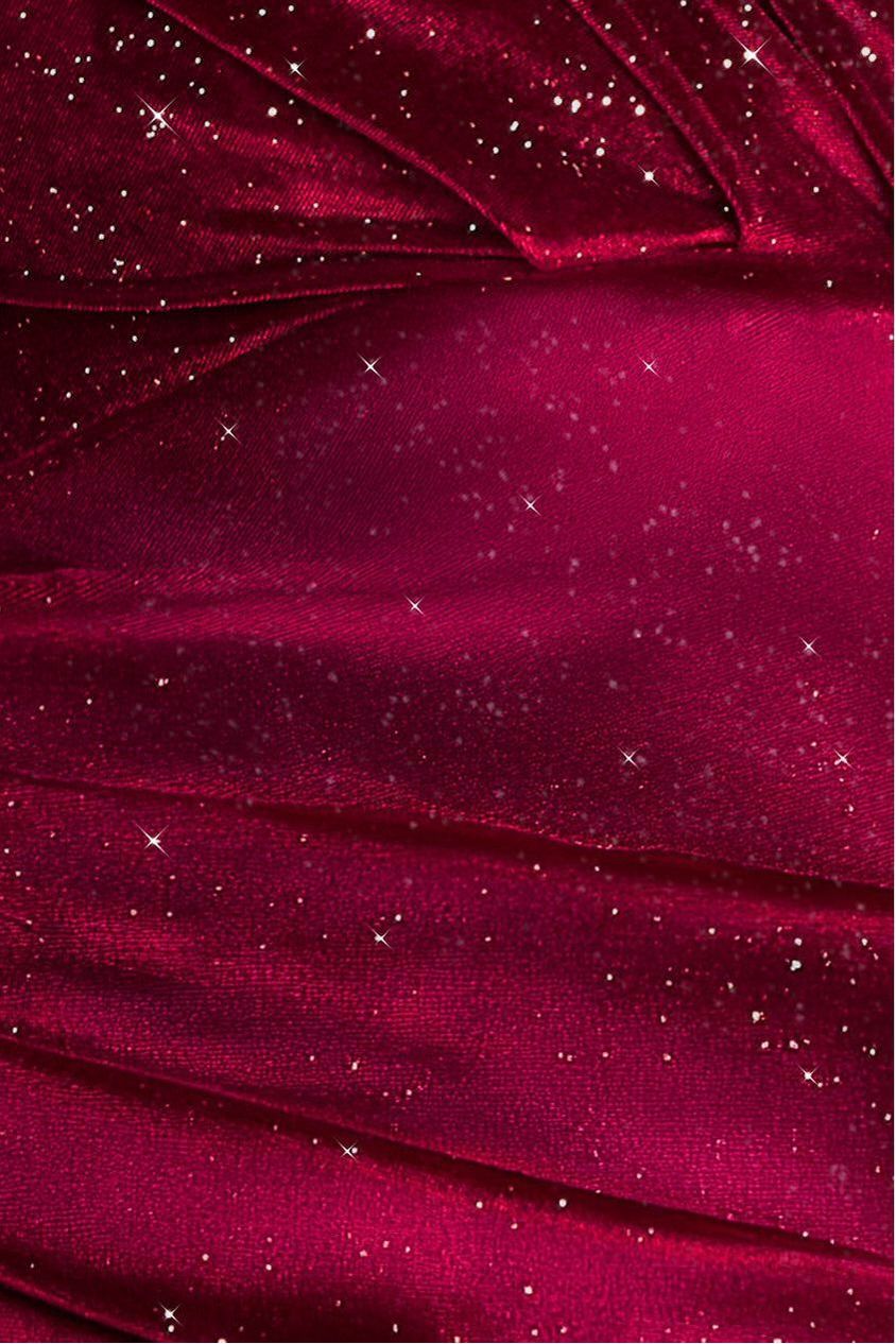 Goddiva Shimmer Velvet Bardot Maxi Dress - Wine