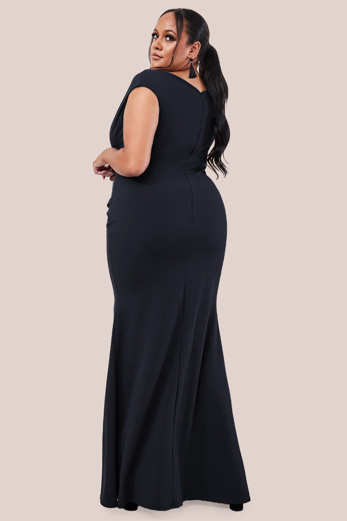 Goddiva Plus Bardot Pleated Maxi Dress - Black