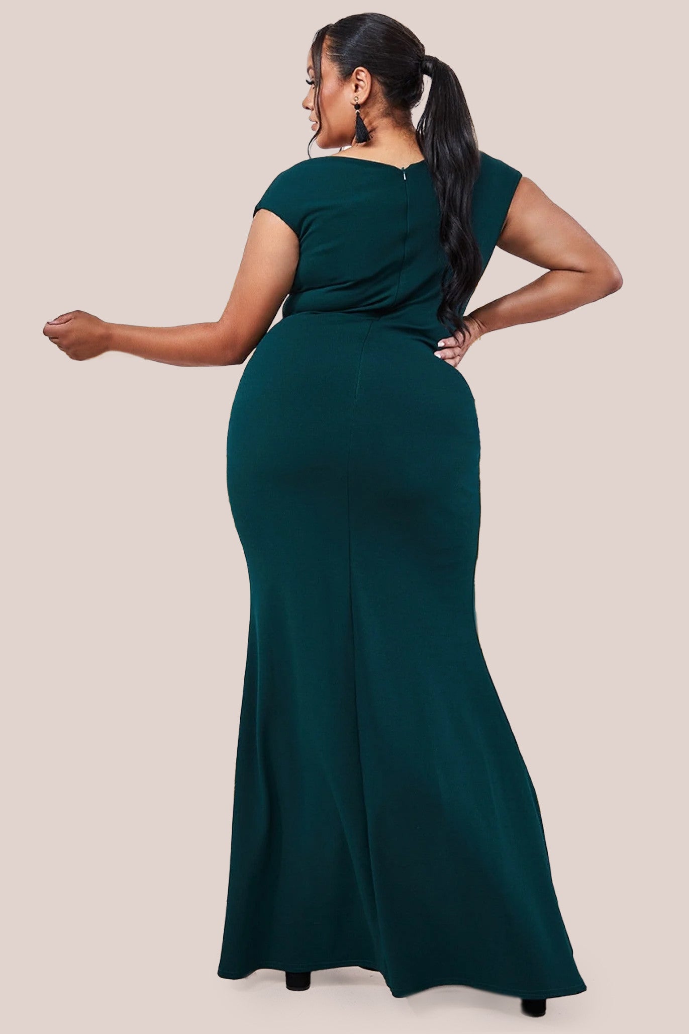 Goddiva Plus Bardot Pleated Maxi Dress - Emerald