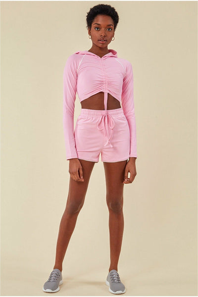 Pink - Cosmochic Jersey Short Set With Drawstring Top - Pink