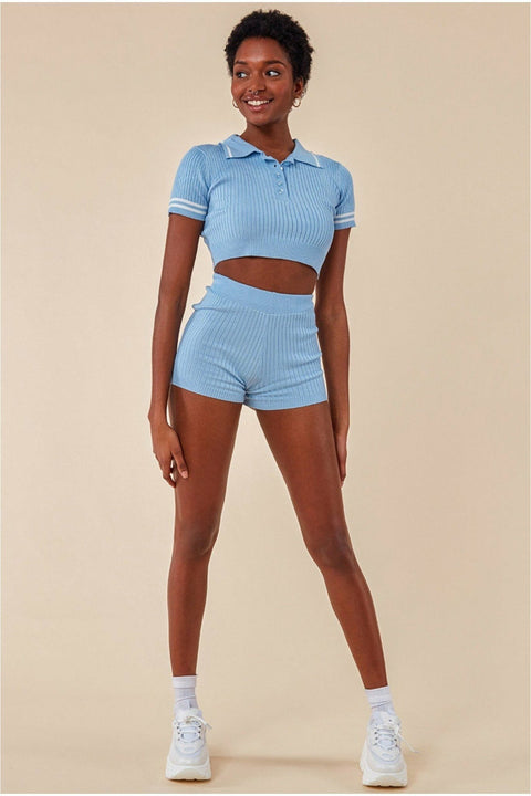 Cosmochic Crop Top & Short Loungewear Set - Blue