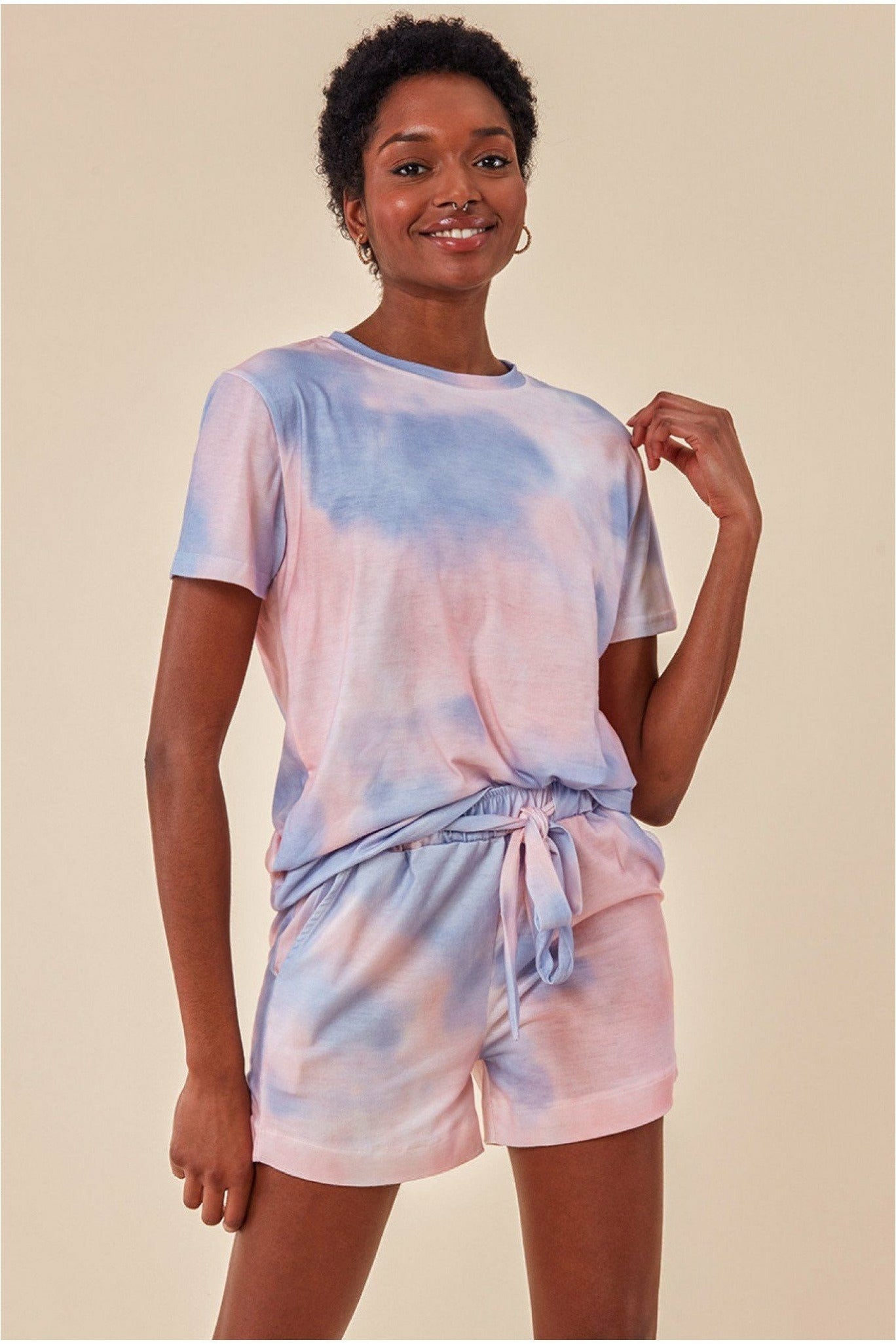 Cosmochic Tie-dye Oversized T-shirt & Short Set - Pink