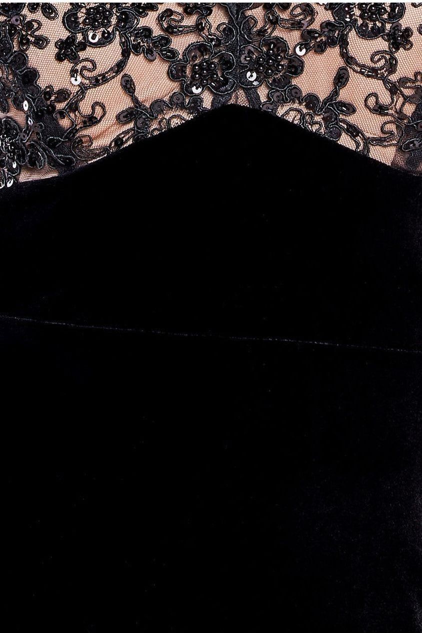 Goddiva Scalloped Lace & Velvet Maxi Dress - Black