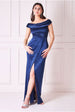 Goddiva Cowl Bardot Satin Twill Maxi Dress - Navy