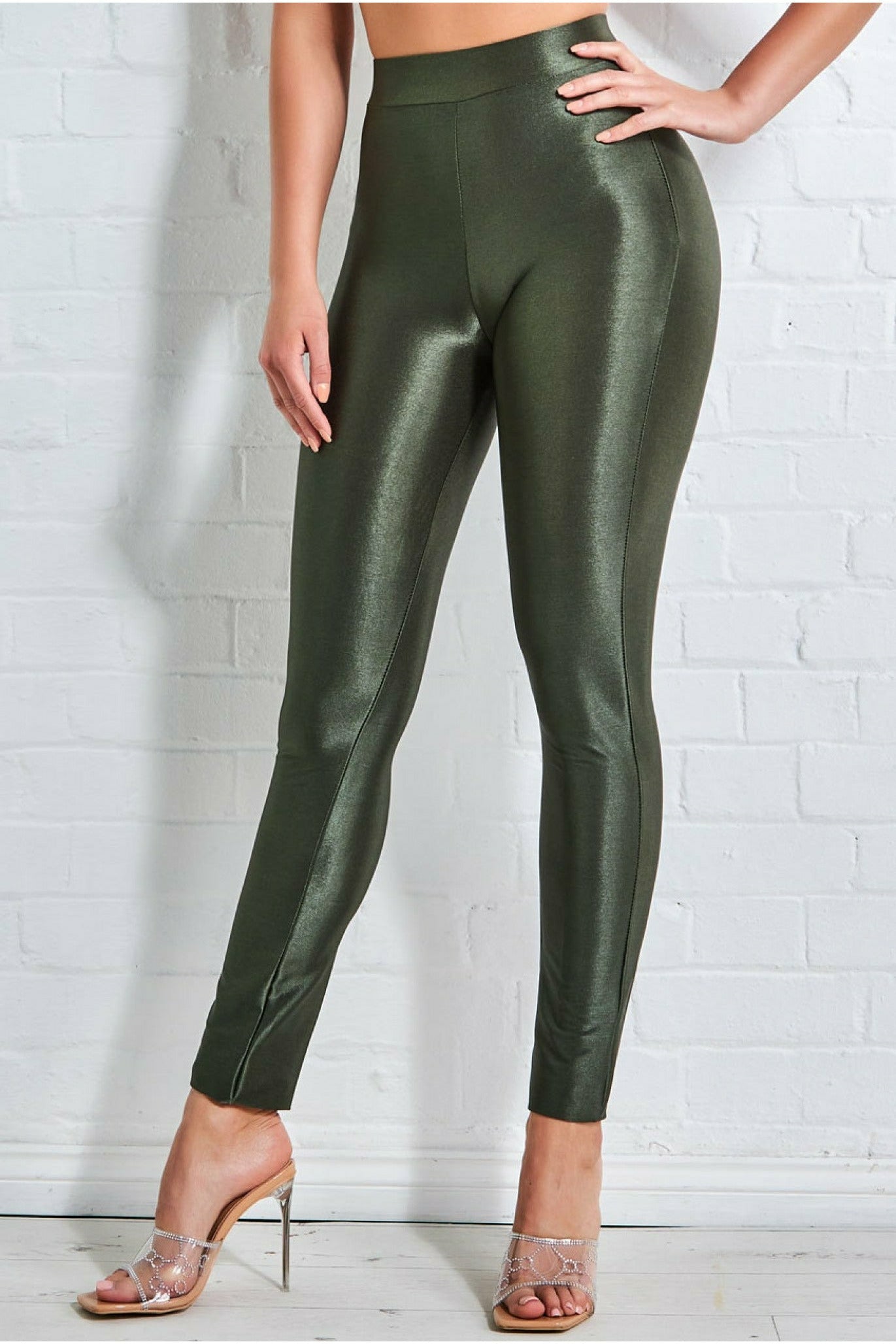 Goddiva Disco Leggings - Khaki