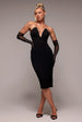 Goddiva Strapless Super Plunge Diamante Neck Midi Dress - Black