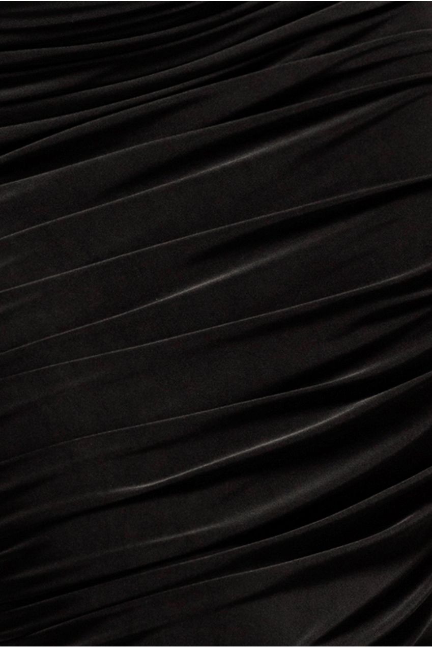 Goddiva Side Gathered Asymmetric Midi Skirt - Black