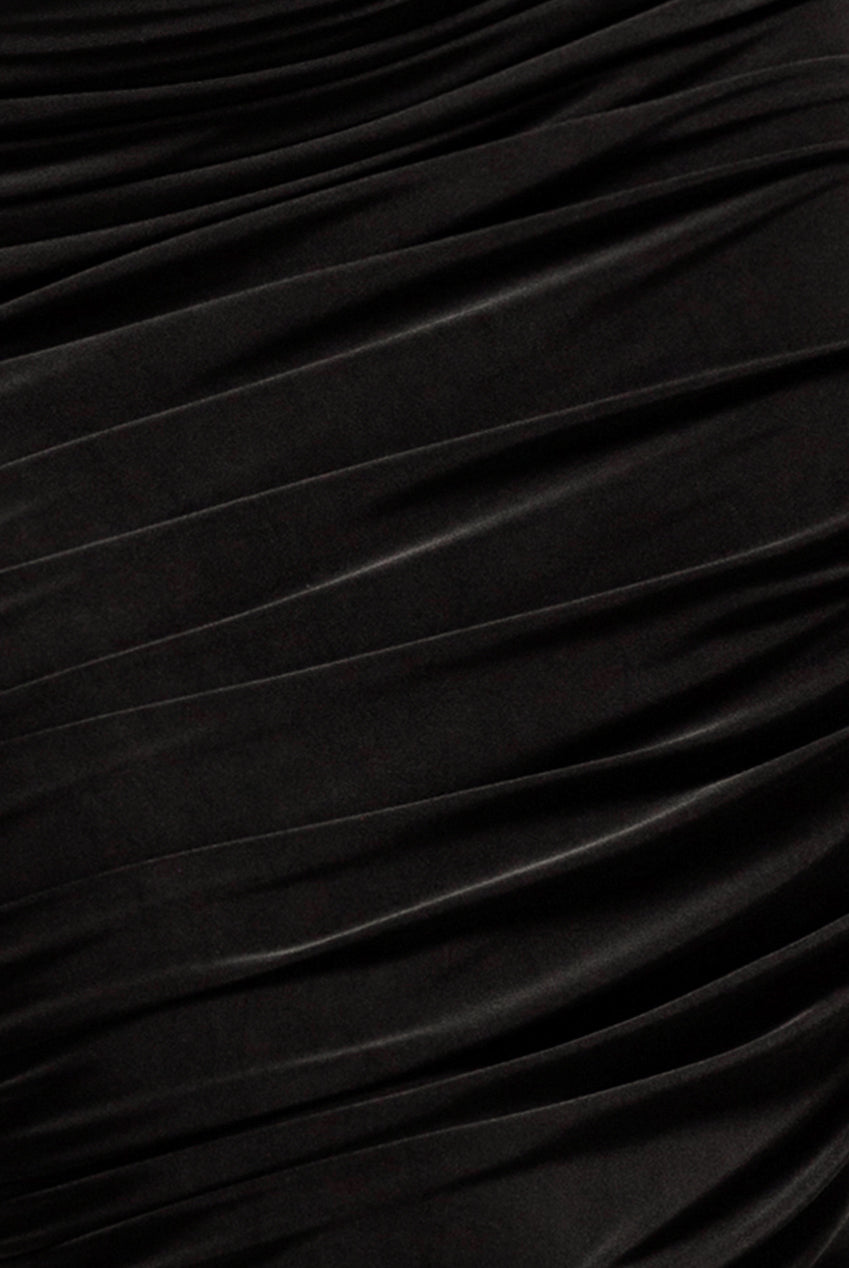 Goddiva Side Gathered Asymmetric Midi Skirt - Black