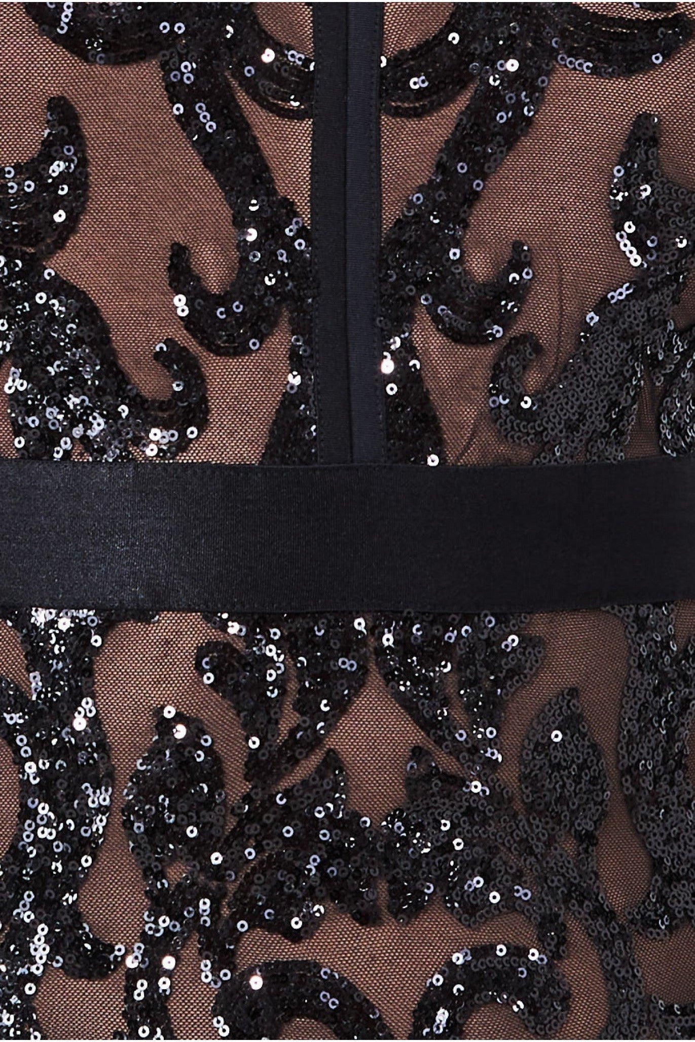 Goddiva Embroidered Sequin & Mesh Maxi Dress - Black